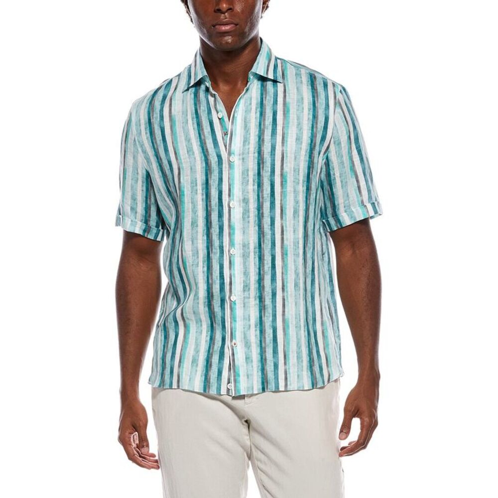 Isaia Mens  Linen Sport Shirt, Green